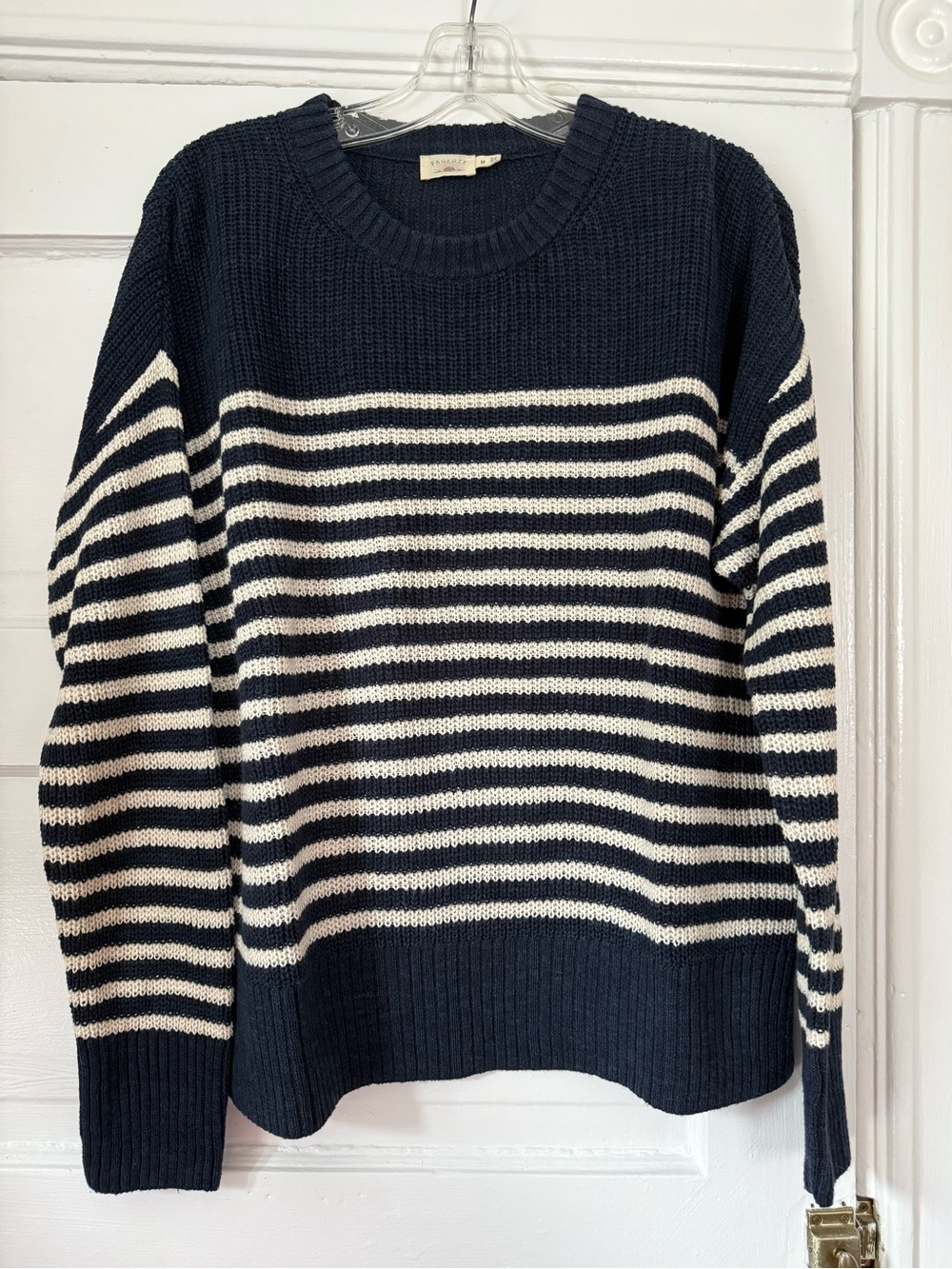 Faherty Navy and Cream Striped Crew Sweater